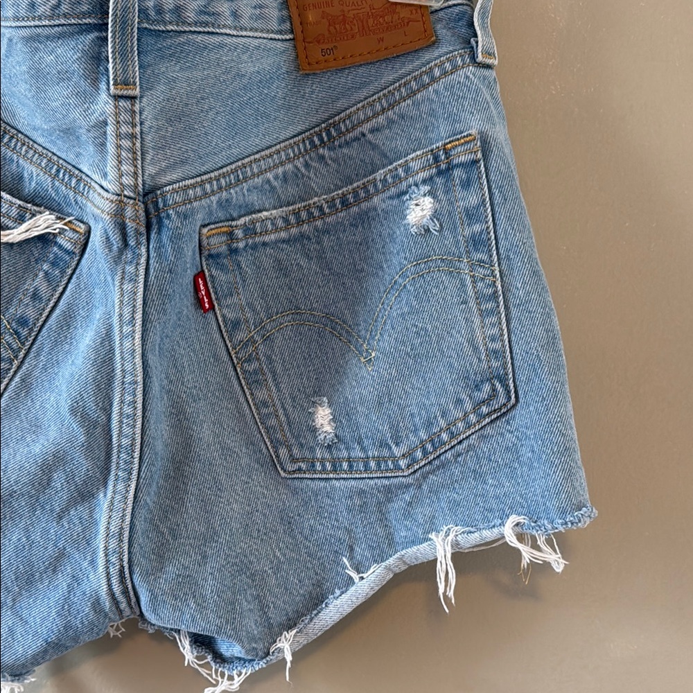 Levi's Blue Distressed Jean Shorts High-Waisted - Picture 7 of 9
